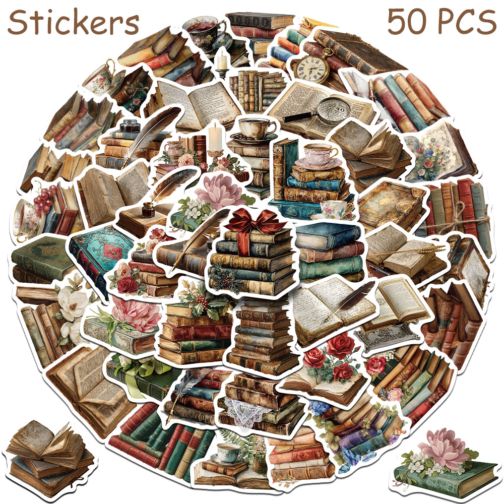 50pcs Vintage Books Stickers D - đánh giá và giá Vintage Collectible Books